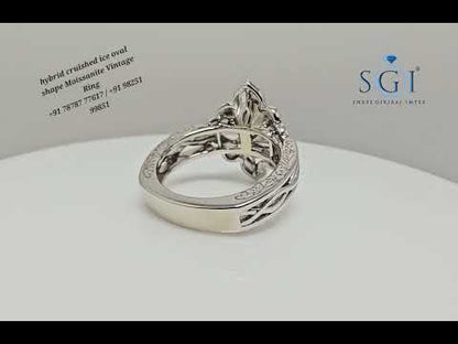 3.50 Ct Hybrid Crushed Ice Oval Moissanite Diamond Vintage Silver Ring – Luxurious Statement Jewelry
