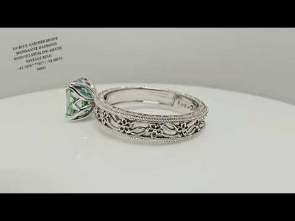 3 Ct Royal Aqua Blue Asscher Cut Moissanite Diamond Vintage Ring in 925 Sterling Silver | Elegant Antique Style Jewelry