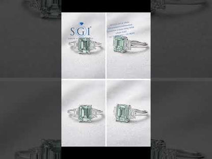 5.20 Ct Mint Green Emerald & Trapezoid Moissanite 3 Stone Gold Ring – Luxury Designer Jewellery