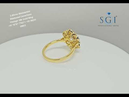 2.80ctw Round & Marquise-Cut Moissanite Diamond Vintage-Inspired Luxurious Gold Ring