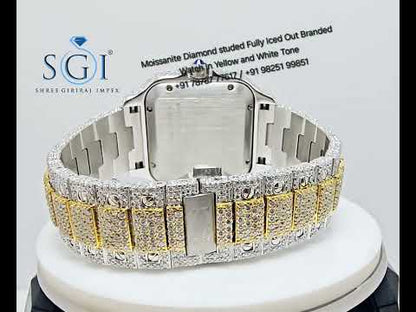 Moissanite Diamond Studied Fully Iced Out Hip-Hop Duel Tone Branded  Man's Watch