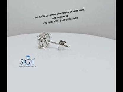 2ct E VS1 Lab Grown Diamond Ear Stud For Man's with Push Back Setting Engagement Wedding Gifts for him