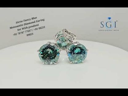 Fancy Royal Blue Portuguese Shape Moissanite Diamond Earring & Pendant Set in White Gold (16ctw)