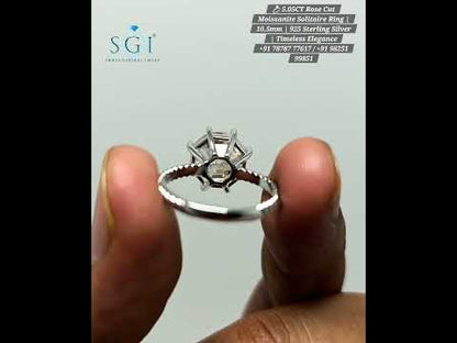5.05 Ct 10.5mm Rose Cut Hexagon Moissanite Ring | 925 Sterling Silver Handmade
