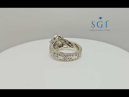 10mm Round 4.10 Ct White Moissanite Antique Diamond Silver Ring | Elegant Vintage Jewelry Design