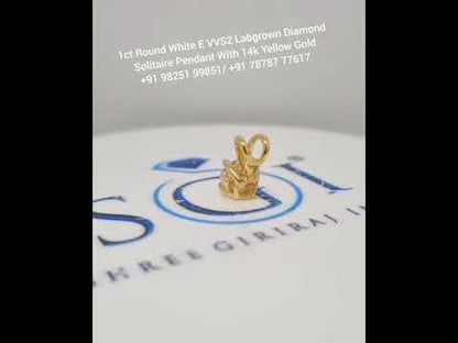 1ct Round White E VVS2 Labgrown Diamond Solitaire Pendant With 14k Yellow Gold