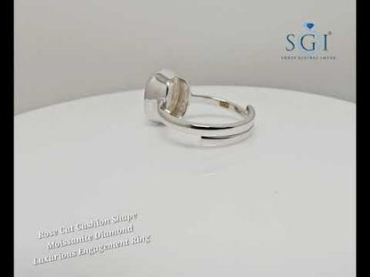 Rose Cut Cushion Shape Moissanite Diamond Luxurious Engagement Ring