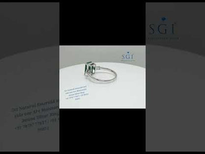 Premium 2 Ct Panna (Natural Emerald) & Moissanite Baguette Three Stone Astrology Ring