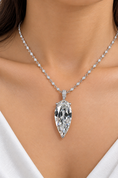 8.50 CTW Long Pear Moissanite Necklace 8x18mm Old Mine Cut D Color VVS1  Luxury Handmade Fine Jewelry
