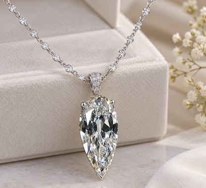 8.50 CTW Long Pear Moissanite Necklace 8x18mm Old Mine Cut D Color VVS1  Luxury Handmade Fine Jewelry