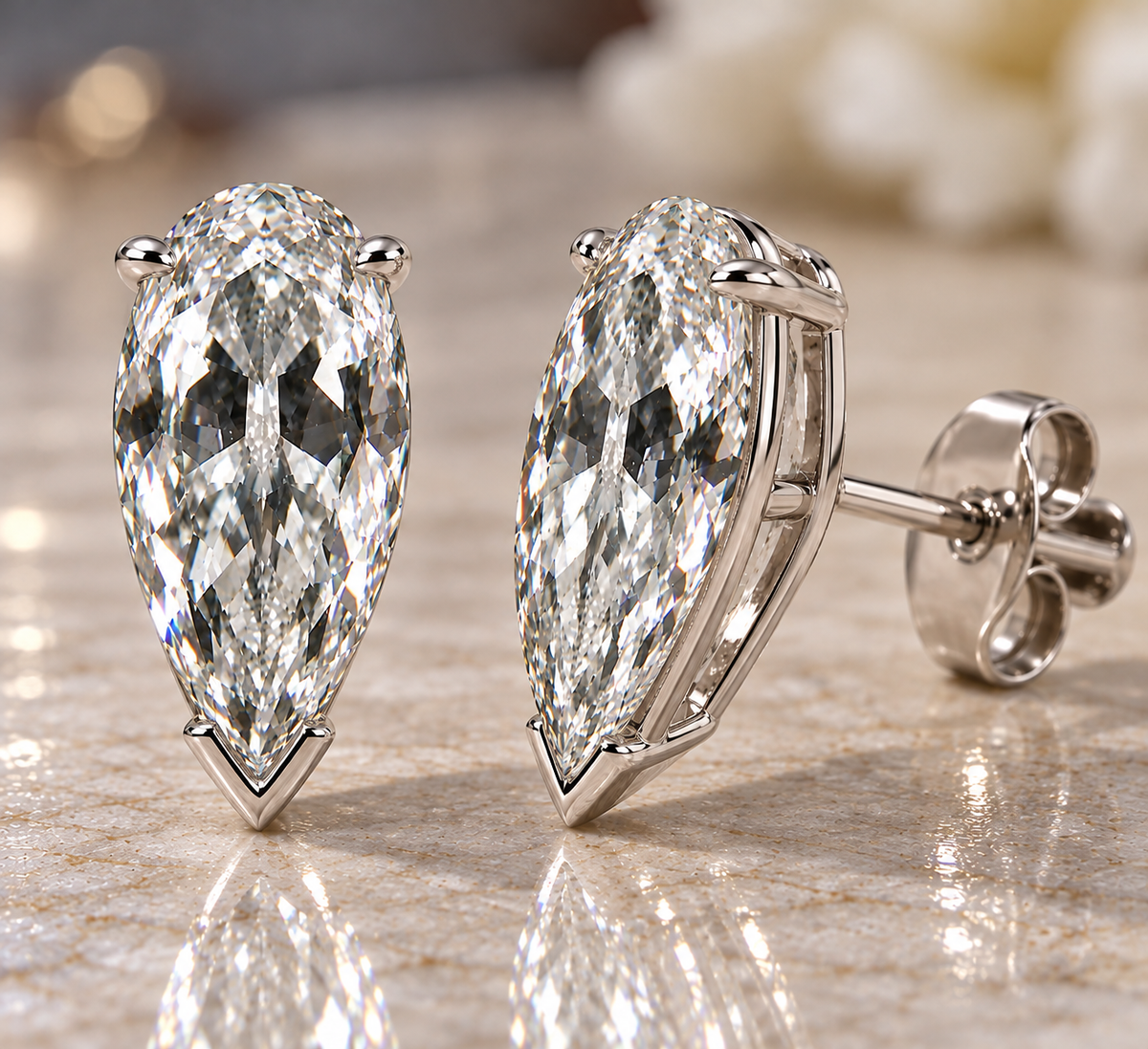 10.50 CTW Long Pear Moissanite Earrings 8x18mm Old Mine Cut D VVS1  14K White Gold Handmade Luxury Jewelry