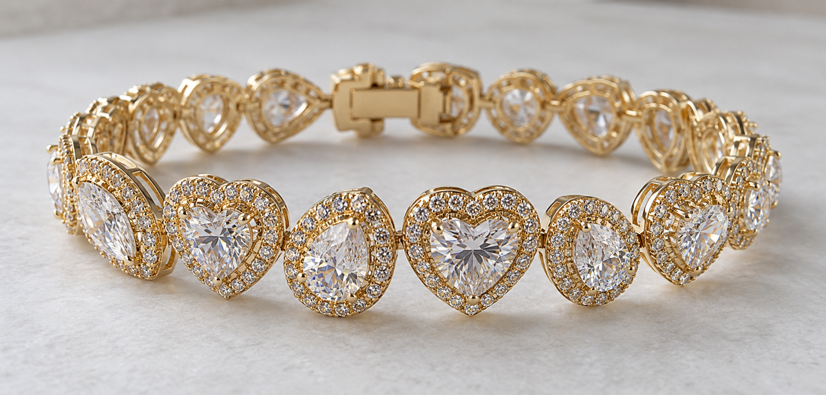 16 CTW Fancy Shape Moissanite & 12 CT Yellow CZ Bracelet 18K Yellow Gold Luxury Statement Fine Jewelry
