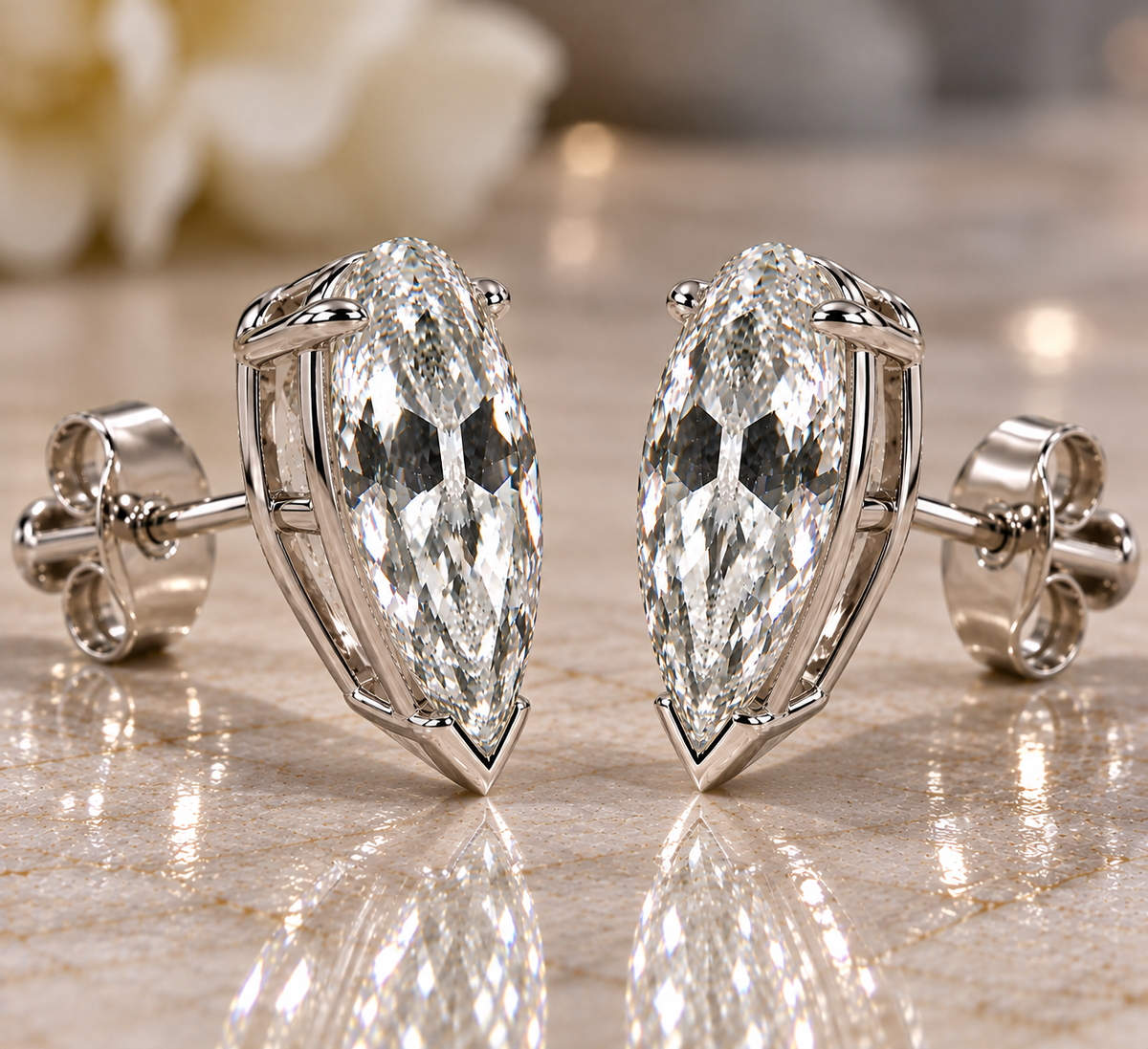 10.50 CTW Long Pear Moissanite Earrings 8x18mm Old Mine Cut D VVS1  14K White Gold Handmade Luxury Jewelry