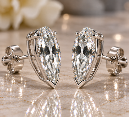 10.50 CTW Long Pear Moissanite Earrings 8x18mm Old Mine Cut D VVS1  14K White Gold Handmade Luxury Jewelry