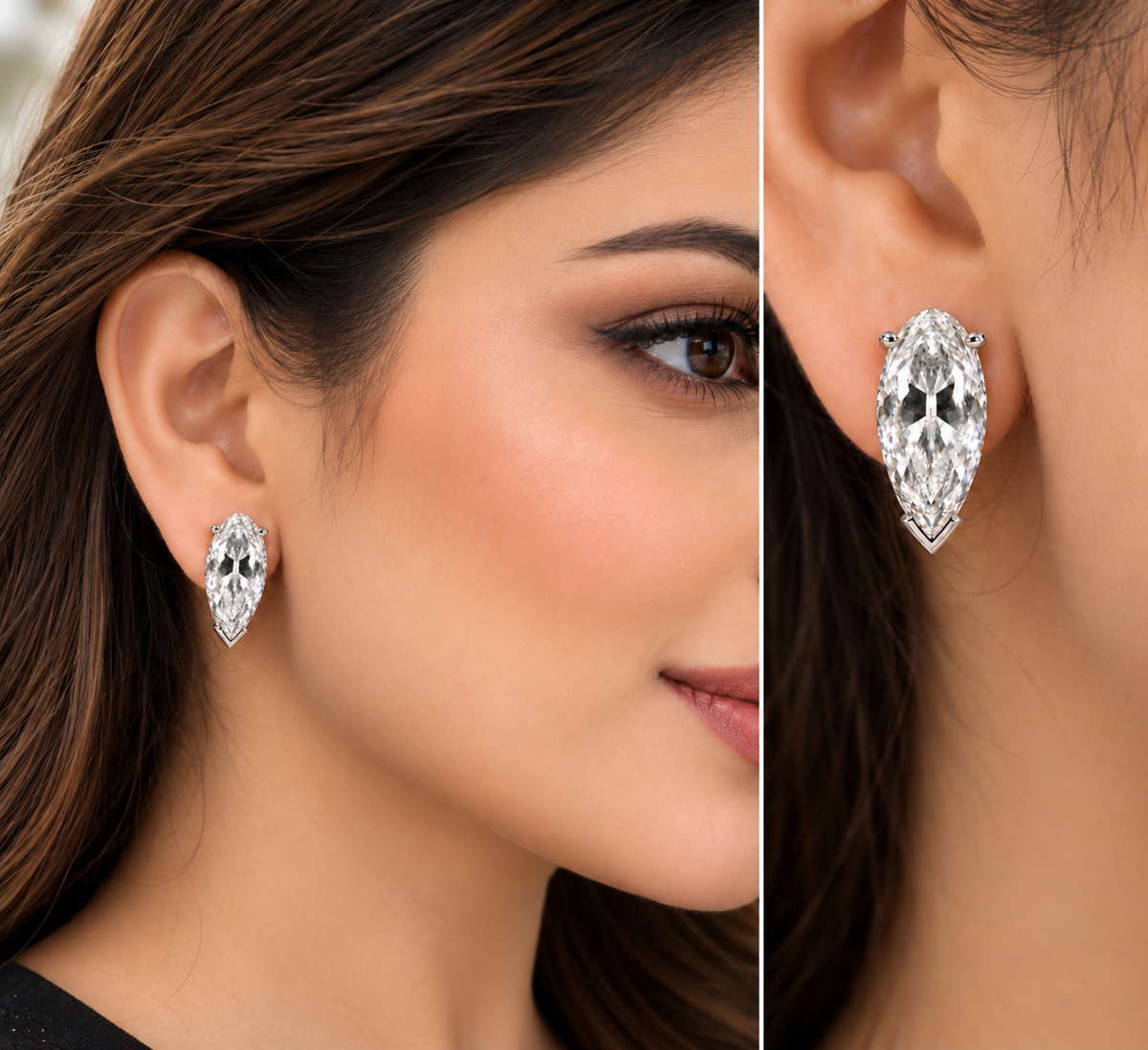 10.50 CTW Long Pear Moissanite Earrings 8x18mm Old Mine Cut D VVS1  14K White Gold Handmade Luxury Jewelry