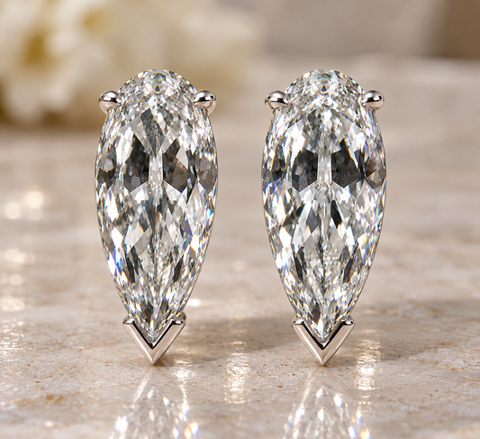 10.50 CTW Long Pear Moissanite Earrings 8x18mm Old Mine Cut D VVS1  14K White Gold Handmade Luxury Jewelry