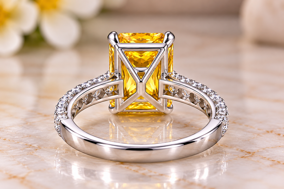 5.41 CTW Yellow Lab-Grown Sapphire & White Moissanite Cocktail Ring Radiant Cut 10K White Gold Luxury Jewelry