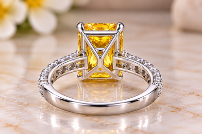 5.41 CTW Yellow Lab-Grown Sapphire & White Moissanite Cocktail Ring Radiant Cut 10K White Gold Luxury Jewelry