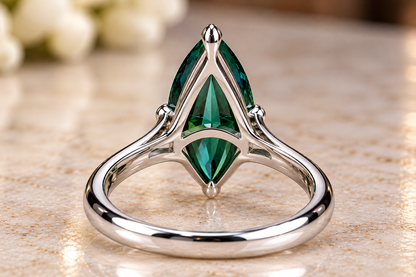 4 CT Green Marquise Moissanite Solitaire Ring 8x16mm 14K White Gold Luxury Handmade Custom Jewelry